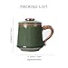 fanquare Handmade Porcelain Tea Cup with Lid and Infuser, Green Crack Glaze Ceramic Coffee Mug, Dishwasher Safe, Chinese Single Tea Cup for Adults Home Office