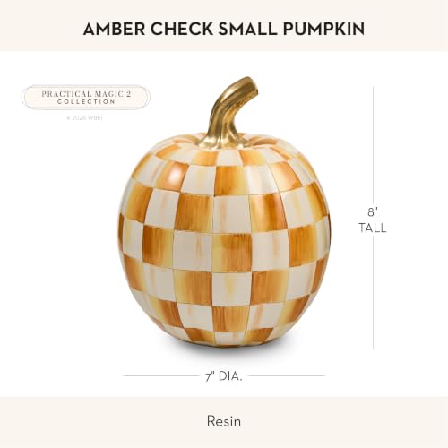 Image of MACKENZIE-CHILDS Resin Pumpkin, Small, Golden-Yellow-and-White Amber Check
