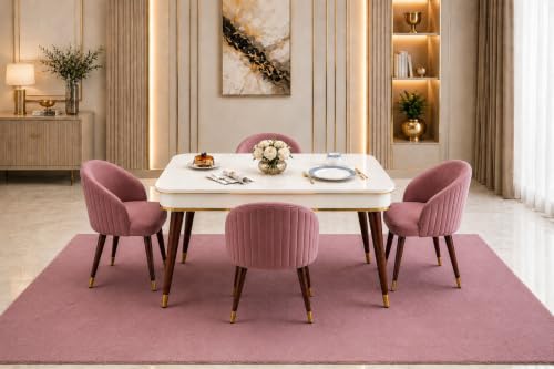 Image of WOODEN SPACE 4 Seater Wooden Dining Table Set | Urban Marble Top Dining Table with Chairs for Dining Room & Kitchen (Majestic Classic Backline Pink) (42 x 42 x 30 inch)
