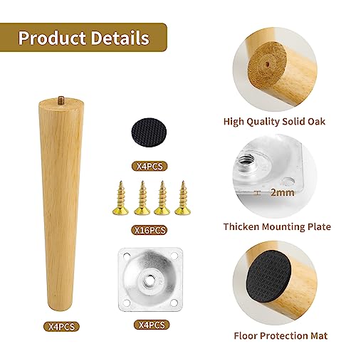 YKUKIZEE 4pcs 30cm Long Wood Furniture Legs Replacement, Round Tapered Sofa Legs, Wooden Table Legs for DIY Chairs Armchair Cabinet - Image 3