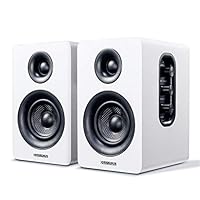 Sanyun SW208 3 Aktive Bluetooth 5.0 Regallautsprecher - 60W-Kohlefaser-Lautsprechereinheit - eingebauter 24-Bit-DAC - dynamischer 3D-Surroundsound – 2.0 Computer-PC-Monitor (Paar, weiß)