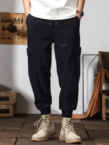 Image of Leriya Fashion Men's Cargo Pants | 6 Pocket Cotton Cargo Joggers for Men | Loose Fit Stylish Pant with Pockets | Casual Baggy Trousers & Streetwear Lower