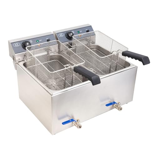 XAoSCd Freidora Eléctrica De Acero Inoxidable De 240 V Y 6000 W con Doble Tanque De 17 L X 2 Pulgadas Y Recipientes Extraíbles para Aceite. Fácil De Limpiar, con 2 Cestas Y Tapa,17Lx2 (with Faucets)