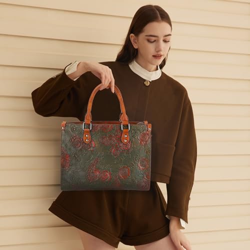 Crossbody Bag for Women Shoulder Bag Top Handle Tote Purses Vintage Satchels Handbag Embossing Rose2