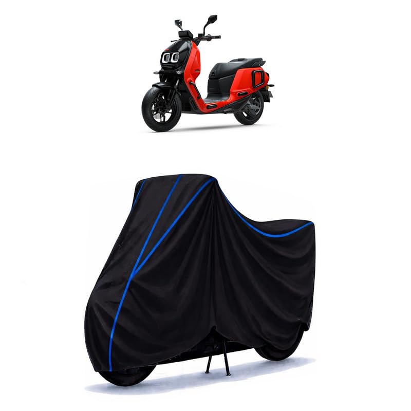 Image of Scooty Cover Water Resistant for River Indie Electric | Universal Scooter & Bike Cover | Heavy Duty UV Dust, Rain & Scratch Protection | Elastic Fit All Weather Indoor Outdoor | Black with Blue Piping
