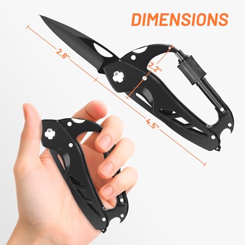 Carabiner Multitool 9-in-1 EDC Pocket Knife, Hexwrench, Saw, Screwdriver, Bottle Opener, Breaker, Survival Gear for Camping Climbing, Christmas Gifts for Men Women, Stocking Stuffers (Black) - Image 4