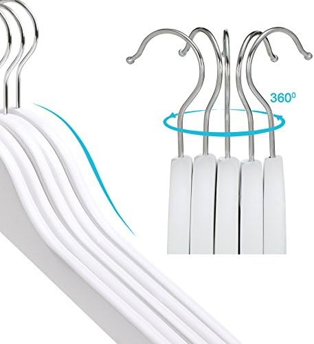 SONGMICS Solid Wood Childrens Hangers, 10-Pack Robust Kids Clothes Hangers, with Trousers Bar, Shoulder Notches, 360 Degree Swivel Hooks, 35 x 1.2 x 20 cm, White CRW006W02