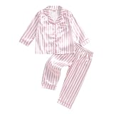MAINESAKA Baby Girl Boy Silk Satin Pajamas Set Striped Long Sleeve Button Down Sleep Shirt Lounge Pants Pjs Kids Sleepwear (Pink, 2-3 Years)