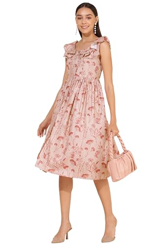 Image of Janasya Women's Moss Digital Floral Printed FLA Dress
