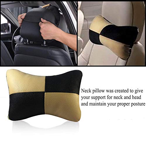 Image of Adroitz Car Seat Neck Rest Cushion Pillow for Hyundai Creta, Tata Punch, Maruti Suzuki Grand Vitara, Hyundai Venue, Tata Nexon (Beige Black) Set of 2