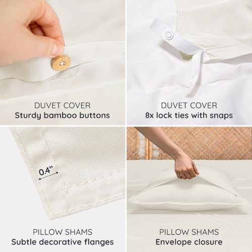 Image of Bambaw Queen Duvet Cover Set 3pcs 100% Viscose Derived from Bamboo, Cooling, Super Soft, Breathable, No Comforter (Ivory)