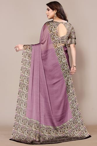 Image of MIRCHI FASHION Saree for Woman Chiffon Georgette Solid with Contrast Border | Lightweight Daily Wear Women's Sari and Printed Blouse Piece