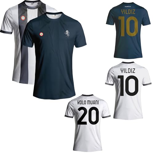 BLU RITMO Maglia Calcio Ufficiale 2024/2025 - Replica Maglia Bianco Nera Personalizzata - Kenan Yıldız - Randal Kolo Muani - Adulto Ragazzo e Bambino (Yıldız 10 - Home, 8 Anni)