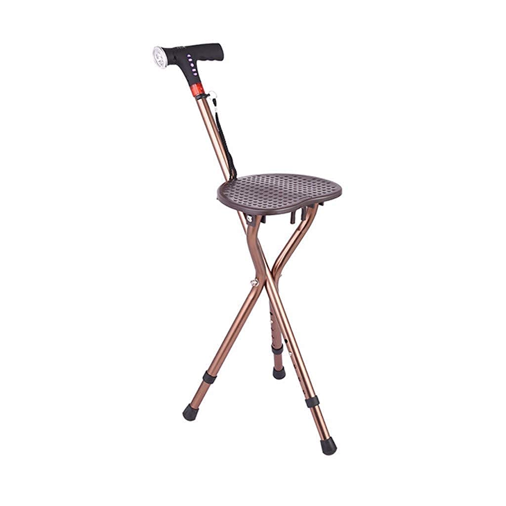 Stampella per bastone da passeggio Sgabello pieghevole a tre gambe con illuminazione Sedia con allarme Sgabello per bastone da passeggio in alluminio Regolabile in altezza Stampella per anziani Walk