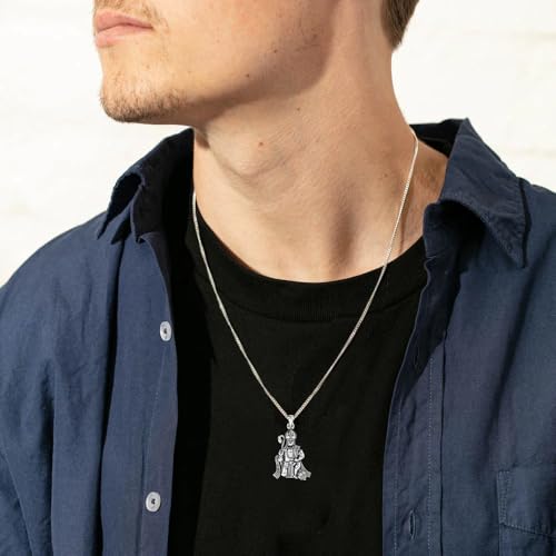 LeCalla Solid Italian 925 Sterling Silver Antique Lord Hanuman Ganesh/Ganapati Pendant Chain Necklace for Men Women2