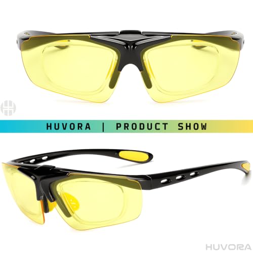 Image of Flip Up Sports Sunglasses for Men - Stylish Myopia Frame UV400 Protection Wraparound Mirrored Anti Glare Goggles - Lightweight Branded Glasses for Cycling, Cricket, Night Driving, Riding