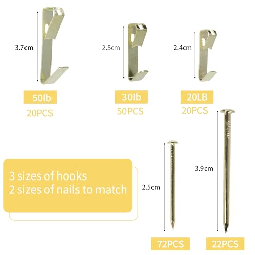 Image of Aynoo 184 Pieces Picture Hanging Kit,Heavy Duty Picture Hangers,20 /30 /50 lbs,Coat Towel Wall Picture Hanging Hooks