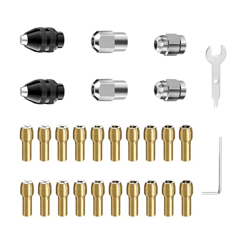 Zestaw adapterów do uchwytu wiertarskiego, zestaw tulei zaciskowych do Dremel, 0,5 mm do 3,2 mm 4486, uchwyt wiertarski sześciokątny i mosiężna tuleja zaciskowa 4485, metalowa nakrętka do wierteł
