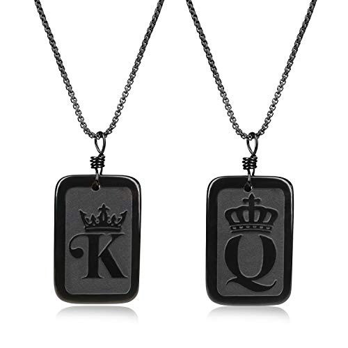 Coai His And Hers Jewelry Obsidian Stone King And Queen Dog Tag Pendant Necklaces #TOP30