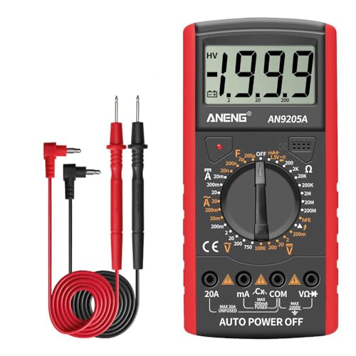 Eacam AN9205A Digital Multimeter 3 1/2 LCD Display 1999 Count Manual Range Universal Meter AC DC Resistance Capacitance Transistor Tester Multifunctional Ammeter with Backlight Red