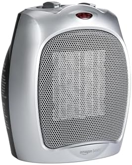 Amazon Basics Calefactor de cerámica, 1800 W, con termostato ajustable, Plateado