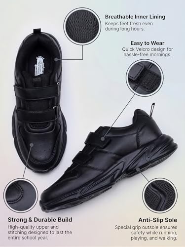 Image of ATHCO unisex-child Care-velcro School Shoes | Soft Cushioned Memory Foam Heel Pad Support | Anti Bacterial Insole | Kid's | Boy's | Girl's | Children |Uniform Shoes | Lightweight | Velcro |Easy Wear & Care| Formal Shoes | Non-Marking Sole | Padded Textured Heel Grip Lining | Breathable | All Day Comfort