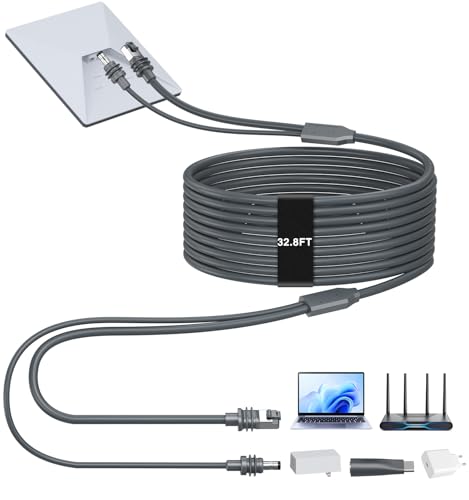 HanCenDa 2 in 1 for Starlink Mini Ethernet Cable 32.8FT/10M for Starlink Mini Power Cord + RJ45 Ethernet Cable DC to DC DC to C Power Cable Relacement Waterproof Accessries for Boat Car