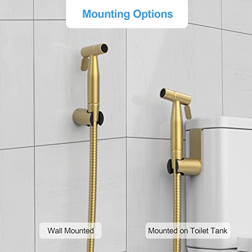 Bidet Sprayer For Toilet, Stainless Steel Handheld Sprayer Attachment With Hose For Feminine Wash, Baby Diaper Cloth Washer And Shower Sprayer For Pet, Wall Or Toilet Mount (Bidet Sprayer-Gold) #TOP1