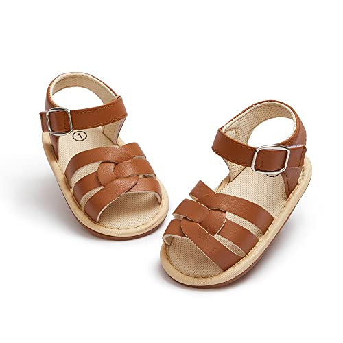 Image of Meckior Baby Toddler Infant Girls PU Leather Soft Open Toe Summer Sandals Flower Princess Flat Shoes