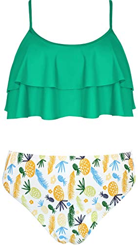 Image of SHEKINI Girls Floral Print Bathing Suits Ruffle Flounce Two Piece Swimsuits | Girls Bikini,Girls Bathing Suit,Swimsuits for Kids,Kids Bikini,Girls 2 Piece Swimsuit,Summer Hawaii Beach Swimwear,6-12 Years