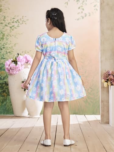 Image of Aarika Girls Casual Wear Blue Colour Floral Print Cotton Frock