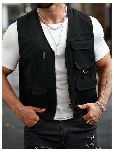 GORGLITTER Men's Sleeveless Zip Up Jacket Lightweight Flap Pocket Cargo Outerwear Vest4