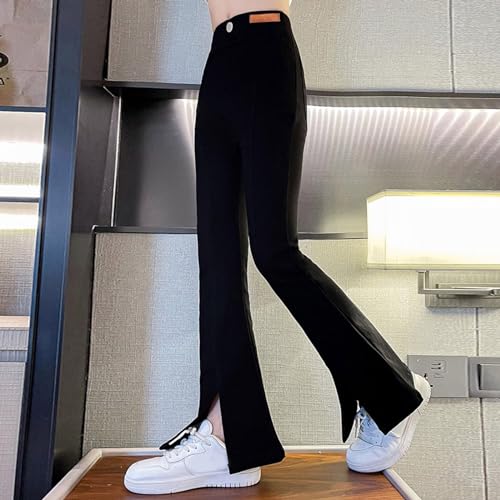 Moonker Kids Girl Split Flare Pants High Elastic Waist Solid Color Y2k Skinny Pants Wide Leg Soft Girls Soccer2