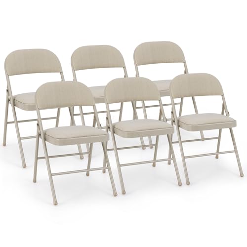 Image of Giantex 6-Pack Folding Chairs Set - Waiting Room Chairs with Metal Frame, Fabric Upholstered Padded Seat, Foldable Party Chair Set, Event Chair, Folding Guest Chairs Set of 6, Beige