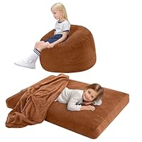COMAX Kids Bean Bag Chair Turn into Beanbag Bed, Toddler Bean Chair Corduroy for Girl Boy Sleeping, Lazy Children Bean Bags with Filler, Convertible Child Floor Mattress, Orange