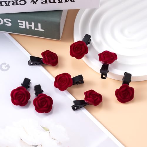 20 piezas de broches mini rosas rojas para cabello miniatura 5