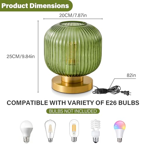 Feasey Green Glass Table Lamp,Vintage Gold Base Ribbed Bedside Lamp by Feasey - Used condition - Image 2
