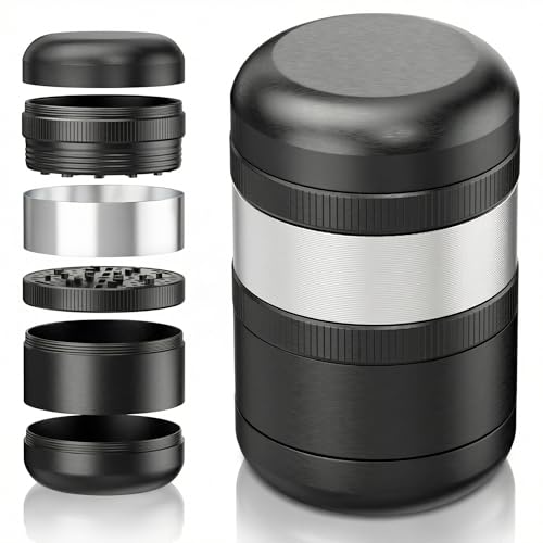 Viberium Metall Grinder Groß 60 mm - Crusher Kräutermühle Kräuter Zubehör Geschenk Grind Herb Grinder 5 teilig XXL Cruncher Mühle Aluminium Grinders Accessories Grindr Gifts Set