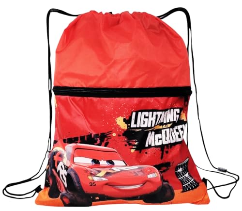 Disney Zaino a Sacca Scuola e Tempo Libero Cars Saetta McQueen 2 Scomparti con Cerniera Esterna e Chiusura a Coulisse 44x34cm