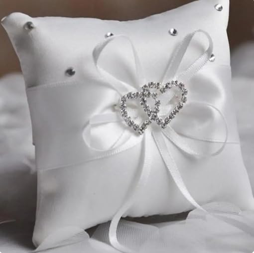 Mini Ring Pillow In Satin With Rhinestones/Double Hearts main image 0