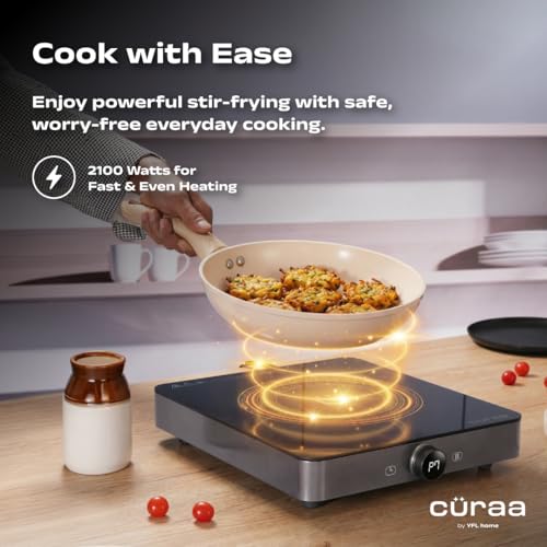 Image of Curaa IndiePro 2100 Watts Induction Cooktop for Indian Kitchens | 6 kV Surge Protection Design for Safety | Rotary Knob control with Timer | Incremental Heat Adjustment | 2 Year Warranty
