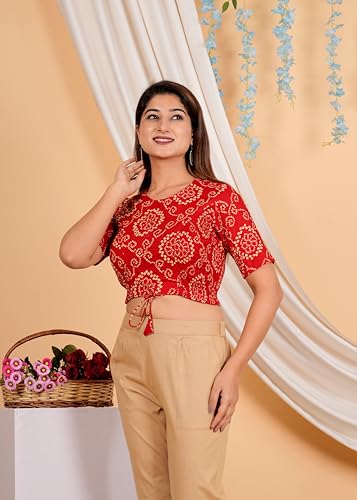 Image of Yash Gallery Women's Cotton Zig-Zag Printed Regular Regular Fit Short Sleeve Blouse