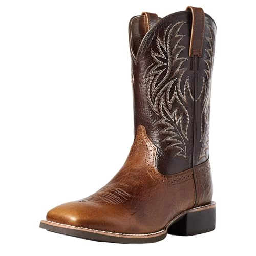 SywzX&xfybz Cowboy Boots for Men - Western Men's Boots with Classic Embroidered, Slip on Square Toe Boots, Slip Resistant Country Boots Chunky Heel Ankle, Durable Short Boots for Spring Fall