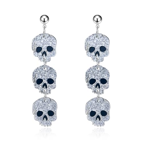 Halloween BOO Ghost Skull Earrings for Women, Gothic Dark Bat Dangle Earrings,Retro Acrylic Cute Lightweight Drop Dangle Earring Jewelry Gifts, Holiday Festive Cosplay Party Decorations Accessories