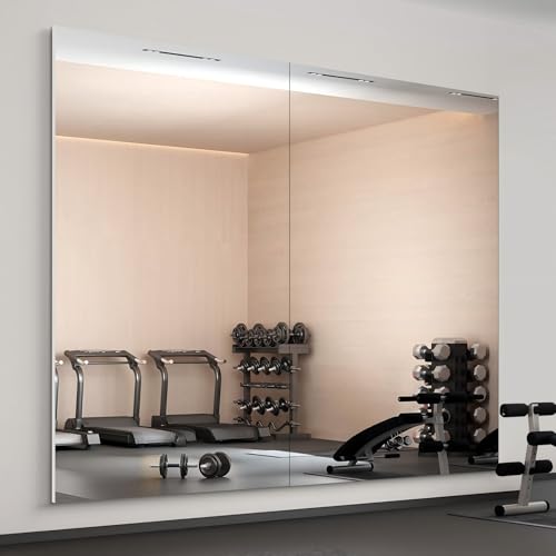 brisafe 2 Piezas Espejo Pared Cuerpo Entero 180x100cm, Espejo de Gimnasio en casa, Espejos Grande sin Marco, Espejos Montado en la Pared y a Prueba de Roturas Completo para Yoga Decoración del Hogar