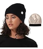 Hat Hut Berretto Cappello Invernale da Donna Uomo, Berretto Foderato in Raso, Morbido Berretto da Sci Caldo Unisex Cappello in Maglia Slouchy Beanie (IT, Testo, Taglia Unica, Nero)