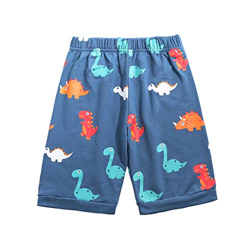 Image of Little Boys Short Set Pajamas for Boys 100% Cotton Toddle Firetruck Dinosaur Sleepwear Summer Clothes Size 2-7T