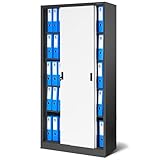 Jan Nowak Aktenschrank Büroschrank mit Schiebetüren Metall 4 Fachböden Pulverbeschichtung Abschließbar 185 cm x 90 cm x 40 cm (Anthrazit-Weiß)
