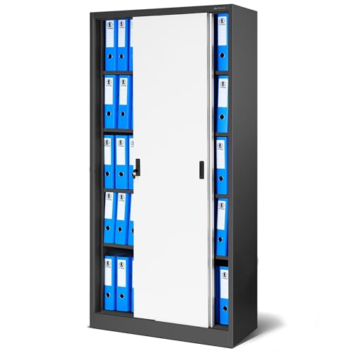 Jan Nowak Armoire de Bureau SD001 Armoire Métallique à Portes coulissantes tôle d'acier étagères revêtement en Poudre verrouillable 185 cm x 90 cm x 40...