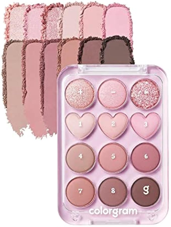 COLORGRAM Pin Point Eyeshadow Palette 02 Pink+Mauve= | Ultra-Blendable Matte, Glitter, Shimmer Shades for Daily Makeup | K-Beauty Eye Palette with Easy-to-Use Calculator Design